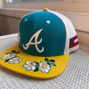 Rare Atlanta Braves Pro Floral Teal and Yellow SnapBack Cap Hat Floral Design